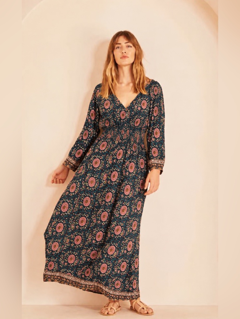 Natalie Martin April Lotus Print Black Floral Maxi Dress XS/S